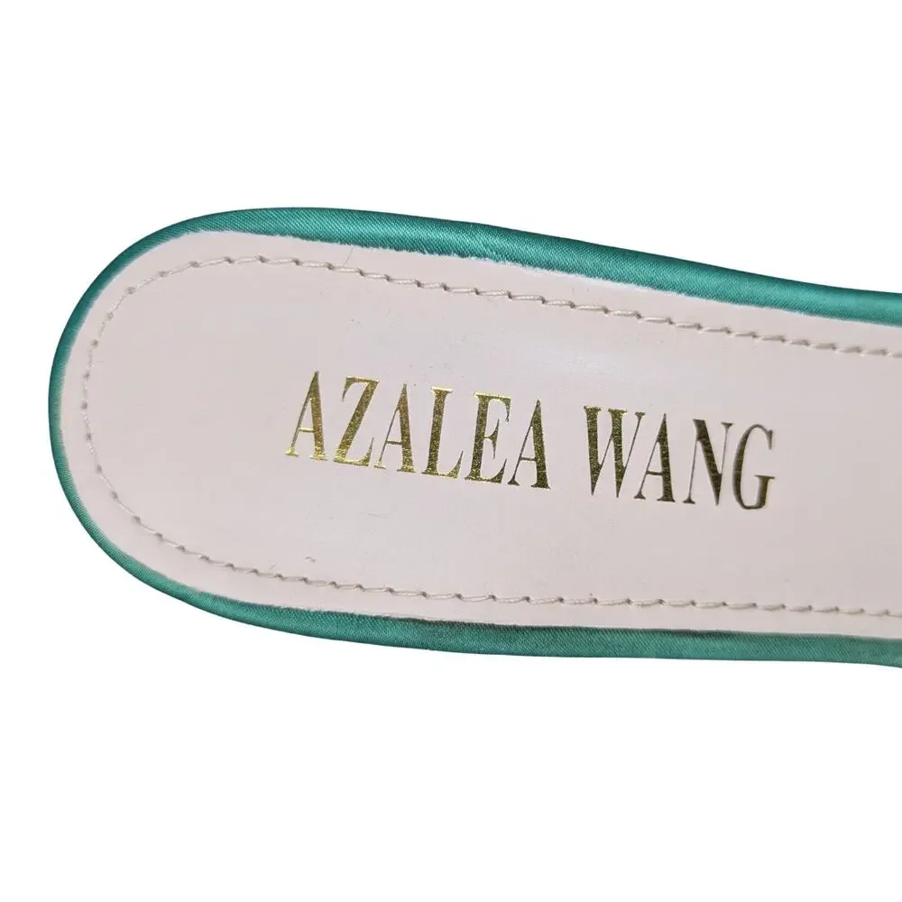 Azalea Wang Ashley Stiletto Heels 6 Green Rhinestone Ankle Strap Pointed Toe